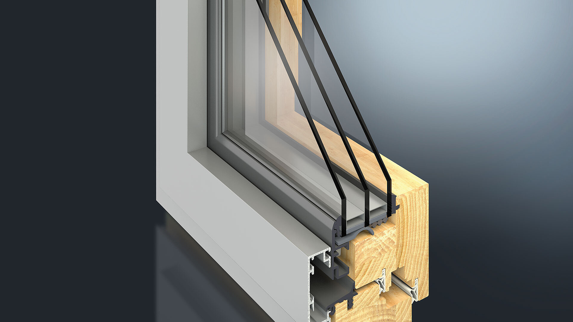 Durch die reduzierte Ansichtsbreite von 50 mm ergeben sich völlig neue Möglichkeiten bezüglich Technik und Optik. Das GUTMANN MIRA contour integral 50 Holz-Aluminium Fenster- & Tür-System hat eine schmale Rahmenansichten mit halb verdeckt liegendem Flügel.