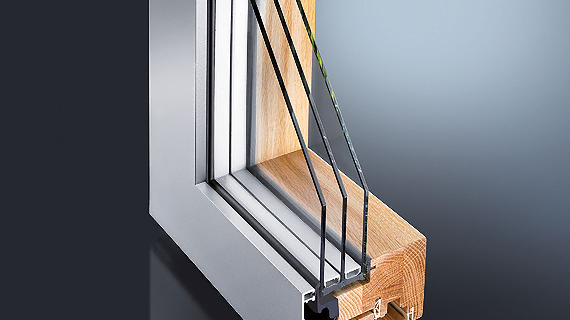 Das GUTMANN MIRA contour integral Holz-Aluminium Fenster- & Tür-System hat eine schmale Rahmenansicht mit komplett verdeckt liegendem Flügel. An der Sichtkante sind kleine Radien vorhanden.