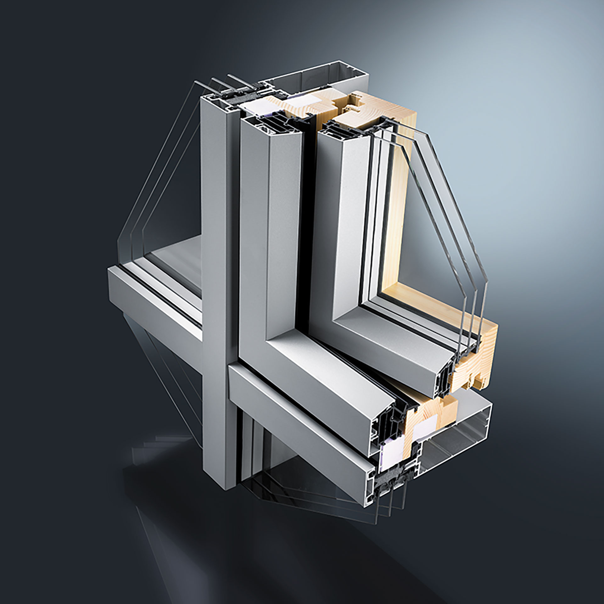 GUTMANN Hybrid Systeme kombinieren die Vorteile verschiedener Rahmen-Materialien für Fenster, Türen und Fassaden: Außen Aluminium für perfekten Wetterschutz, raumseitig natürliches, wohnliches Holz oder pflegeleichter Kunststoff.