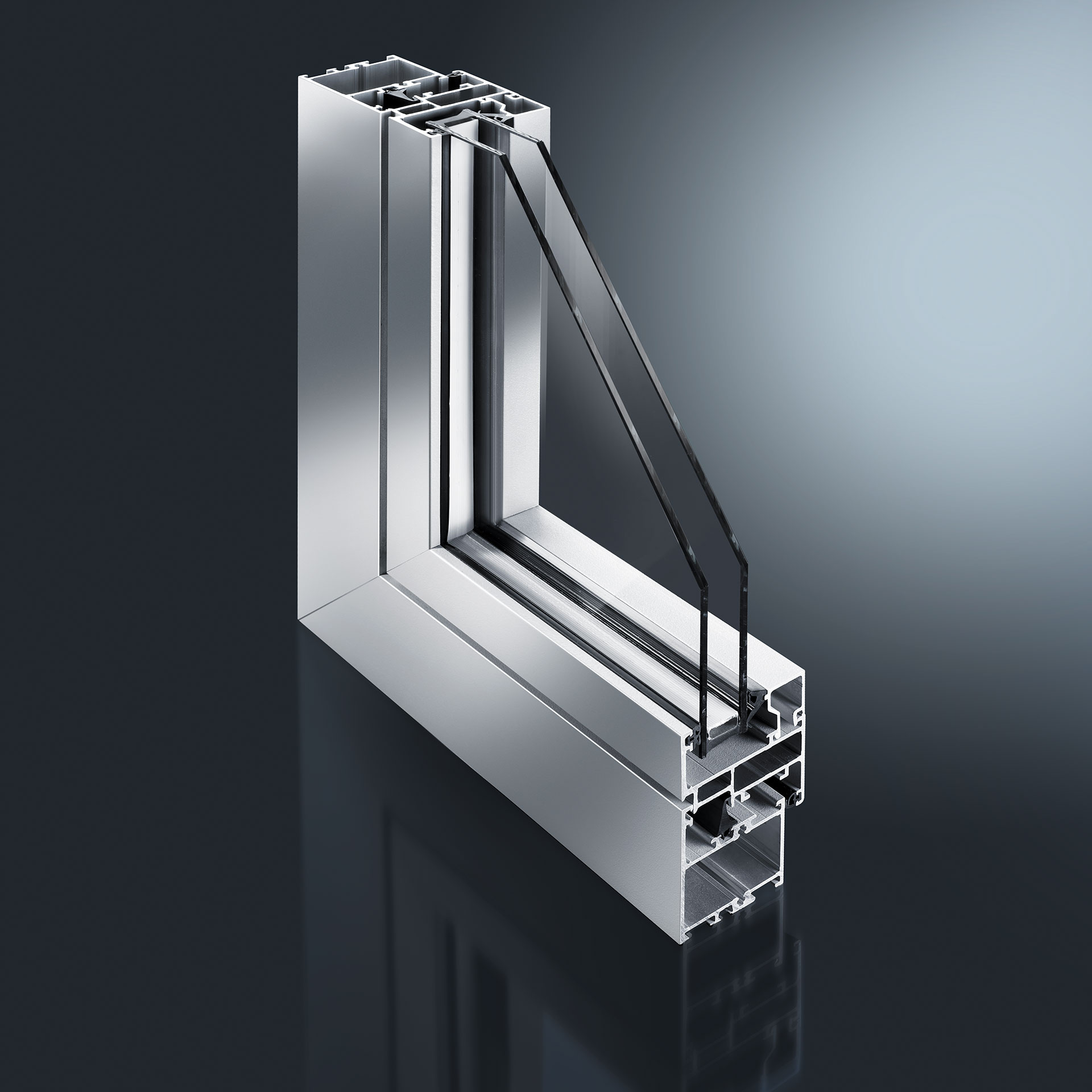 [Translate to EN:] Das GUTMANN GWD 050 n ist ein ungedämmtes Aluminium Fenster- & Tür-System. Es wird vor allem im Innenbereiche von Gebäuden für Trenn- und Wandelemente genutzt.